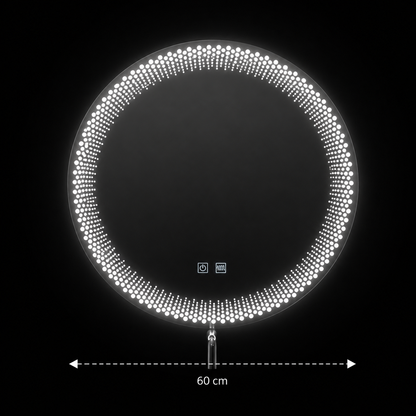 Oglinda LED Rotunda Nexos, 60cm, 24W, Lumina Calda/ Rece/ Neutra, Senzor, Sistem Dezaburire, Ceas, Dimabila