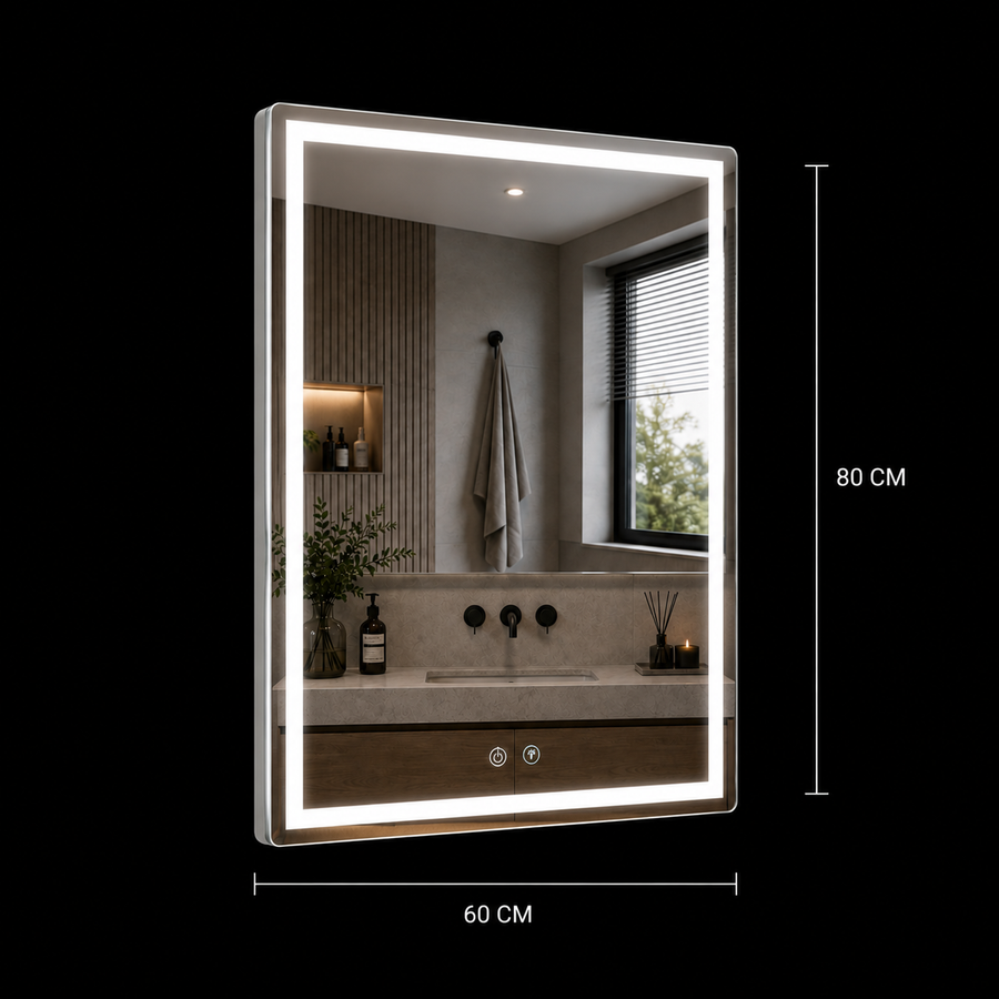 Specchio Giga LED, 80x60cm, Silver, Touch, luce 6000K