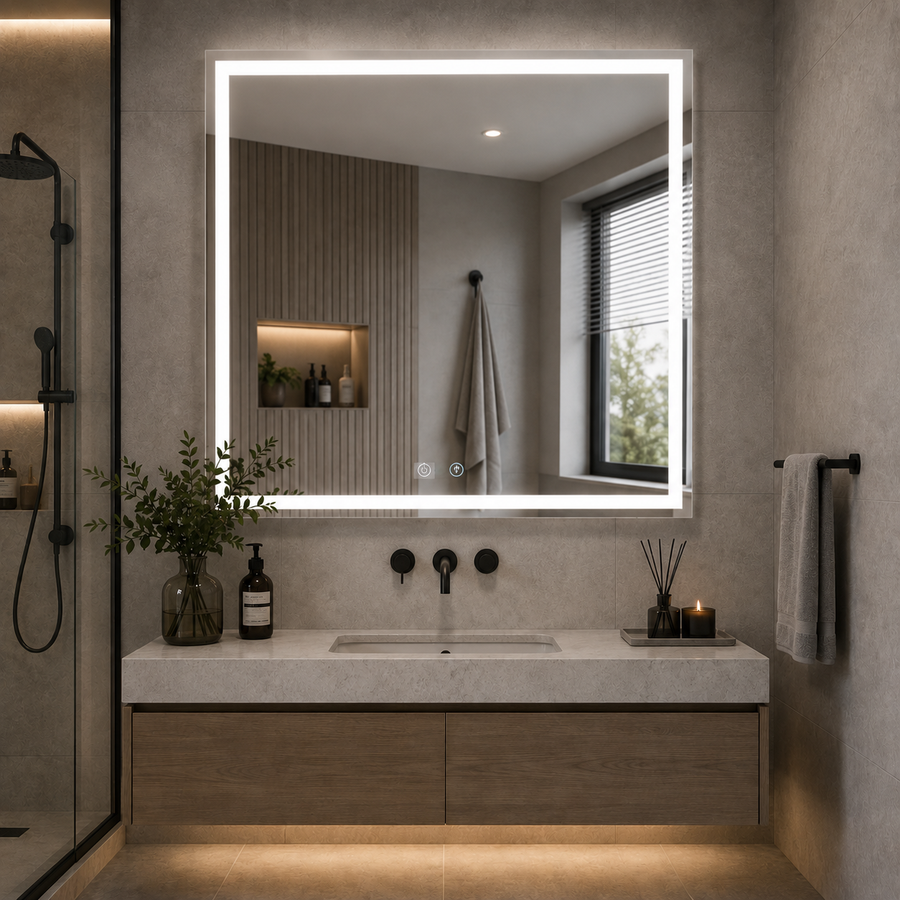 Specchio Giga LED, 80x60cm, Silver, Touch, luce 6000K