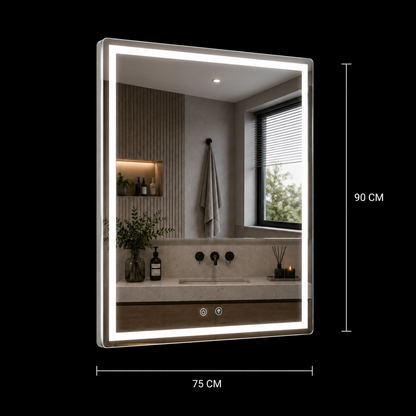 Specchio Giga LED, 80x60cm, Silver, Touch, luce 6000K