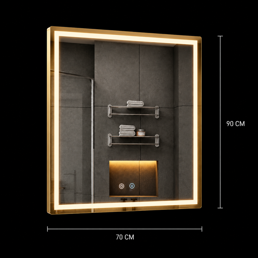 Specchio Giga LED, 80x60cm, Silver, Touch, luce 6000K