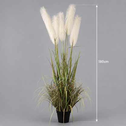 Planta Artificială Iarbă Ornamentală, 180cm, cu 5 fire, Stuf si Iarba, Verde si Roz, Fara Ghiveci