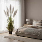Planta Artificială Iarbă Ornamentală, 220cm, cu 7 fire, Stuf sj Iarba, Verde si Gri,  Fara Ghiveci
