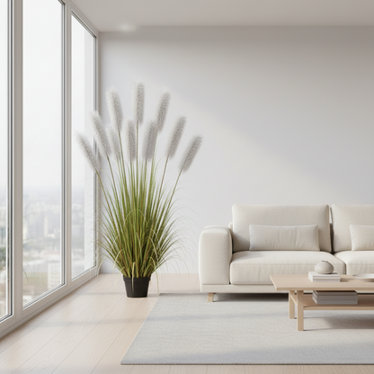 Planta Artificială Iarbă Ornamentală, 240cm, cu 9 fire, Stuf si Iarba, Verde si Gri, Fara Ghiveci