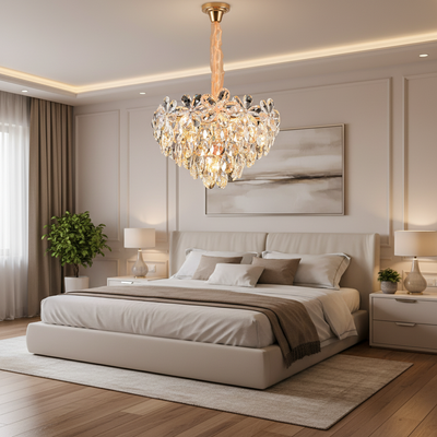 Lampadario in cristallo, Elegance 7xE27, diametro 40 cm, oro lucido, altezza regolabile, metallo e cristallo
