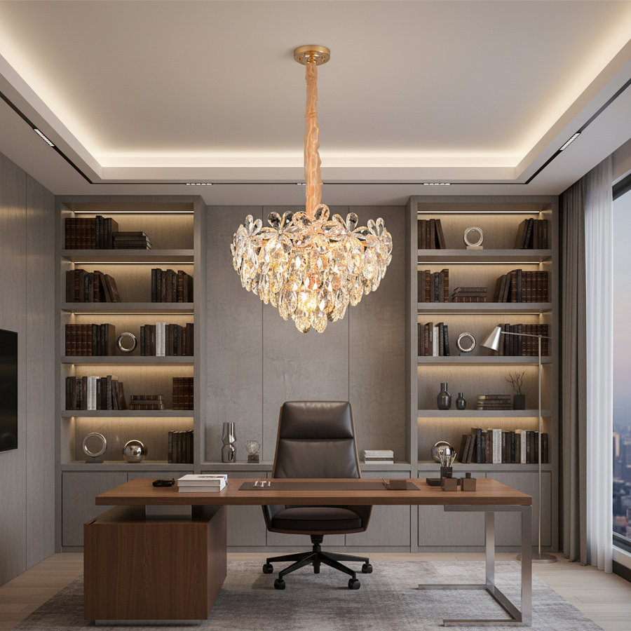 Lampadario in cristallo, Elegance 7xE27, diametro 40 cm, oro lucido, altezza regolabile, metallo e cristallo