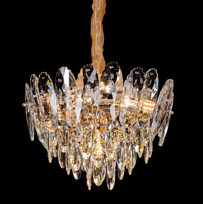 Lampadario in Cristallo, Elegance, 7xE14, Diametro 40cm, Oro Lucido, Altezza Regolabile, Metallo e Cristallo