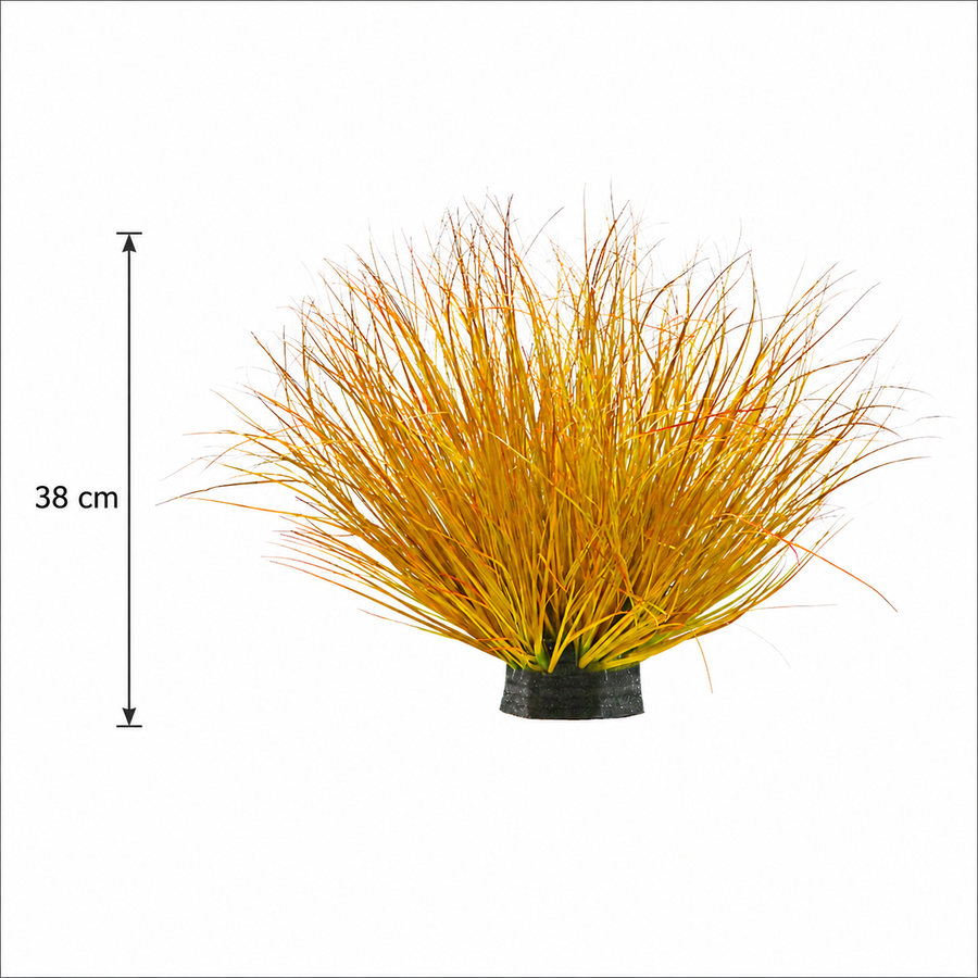 Planta Artificială Tufă de Iarbă Tip Ceapă Curbată, 38 cm, Densitate Medie, Galben si Portocaliu, Fara Ghiveci