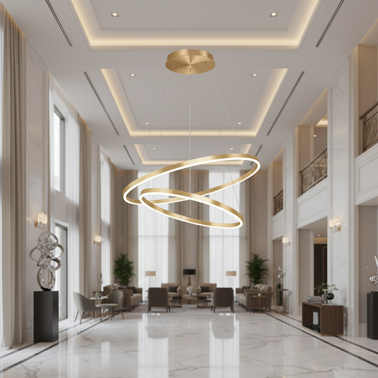 Lustra LED suspendata cu telecomanda CHRISTINE, 41W, 2 Cercuri, lumina Rece/Calda/Neutra, Dimabila, Auriu Lucios, Inaltime Reglabila Lustre LED cu Telecomanda Default Title Alessandro Design