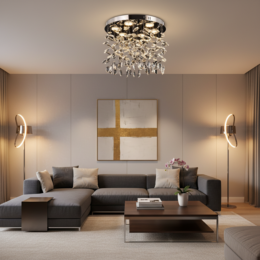 Lampadario LED in cristallo LLC210/550CH Rotondo, 30W, Luce fredda/calda/neutra, Cristallo, Cromo lucido