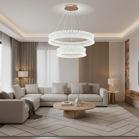Lustra LED Cristal cu telecomanda, 118W, Lumina Calda/Neutra/Rece, Φ60 cm, Inaltime Reglabila, Metal si Cristal, Auriu