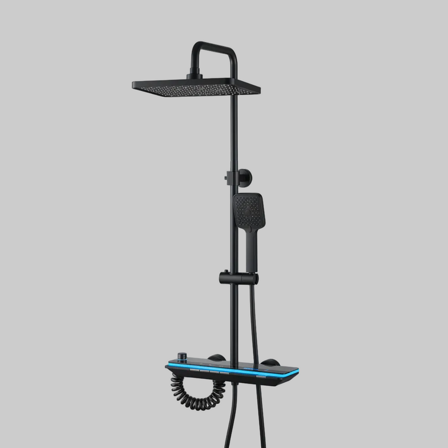 Colonna Doccia MARX, Metallo, Para Quadrato, Effetto Pioggia, 3 Funzioni, Installazione a Parete, Nero, Accessori Inclusi