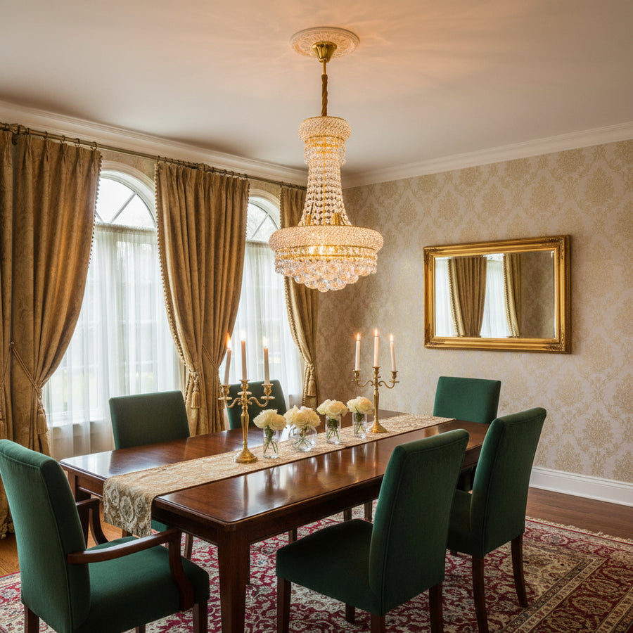 Candelabru Cristal NUVOLA Magno, 15xE14, D60 cm, Auriu, Inaltime Reglabila, Metal si Cristal