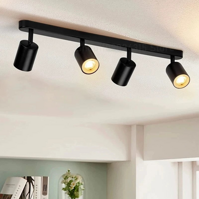 Lampadario Classico Moderno, LC500/4BK con Proiettore Lineare, 4XGU10, Metallo, Nero, Lampadine Non Incluse