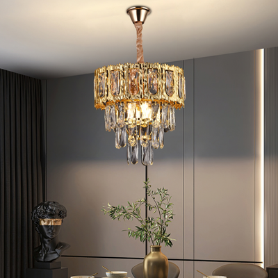 Lampadario Cristallo BELVEDERE Petito 3xE14, Diametro 30cm, Oro Lucido, Altezza Regolabile