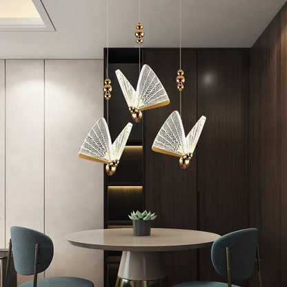 Lampada a sospensione LED a farfalla in acrilico 9W, luce calda/neutra/fredda 3000K/4000K/6000K, oro, metallo e acrilico, lampadari a LED regolabili in altezza Titolo predefinito Alessandro Design