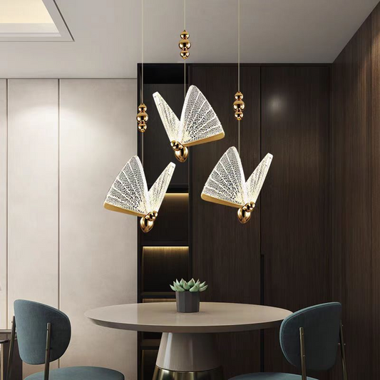 Lampada a sospensione LED a farfalla in acrilico 9W, luce calda/neutra/fredda 3000K/4000K/6000K, oro, metallo e acrilico, lampadari a LED regolabili in altezza Titolo predefinito Alessandro Design