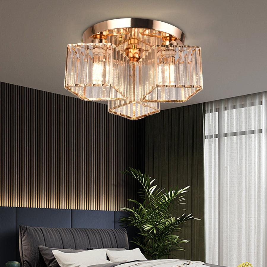 Lustra Clasica Moderna Sasha, LC117/3GD, 3x E27, Metal si Cristal, Auriu, Abajur Lustre Clasice Default Title Alessandro Design