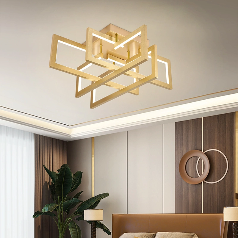 Lustra LED cu telecomanda 96W, 4 Elemente, lumina Rece/Calda/Neutra, Dimabila, Auriu