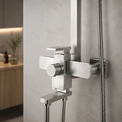 SET Colonna doccia con rubinetto, Acciaio inox, para quadro, effetto pioggia, 3 funzioni, fissaggio a parete, Satinato, Accessori Inclusi, LY005 Rubinetti & Colonne Doccia Titolo predefinito Alessandro Design