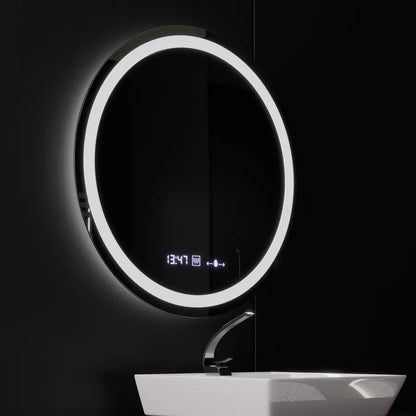 Specchio rotondo a LED, diametro 50 cm, Celeste MotionGlow Marcello, sistema antiappannamento, orologio e termometro, dimmerabile, luce calda neutra fredda 3000K/4000K/6000K Marcello Mirrors Titolo predefinito Alessandro Design