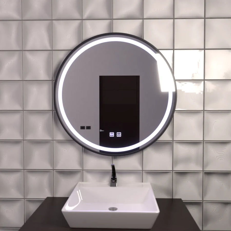 Specchio rotondo a LED 60 cm, Lucea Touch, sistema antiappannamento, specchio da bagno dimmerabile con LED e antiappannamento Titolo predefinito Alessandro Design