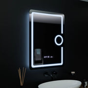 Specchio rettangolare a LED, 60x80 cm, Eclat MotionGlow Marcello, Orologio e Termometro, Sistema Demister, Lente d'ingrandimento cosmetica, Specchi Dimabila Marcello Titolo predefinito Alessandro Design