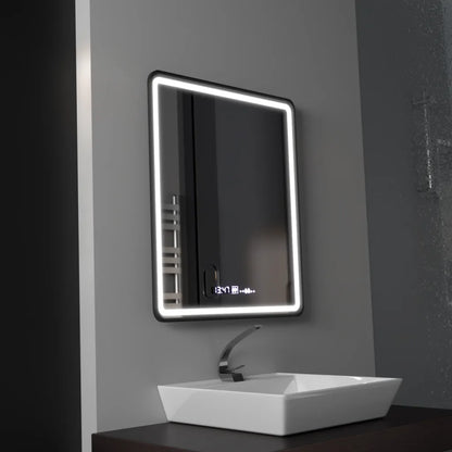 Specchio LED rettangolare, 75x90 cm, Favola MotionGlow Marcello, Sistema Demister, Orologio e Termometro, Dimmerabile