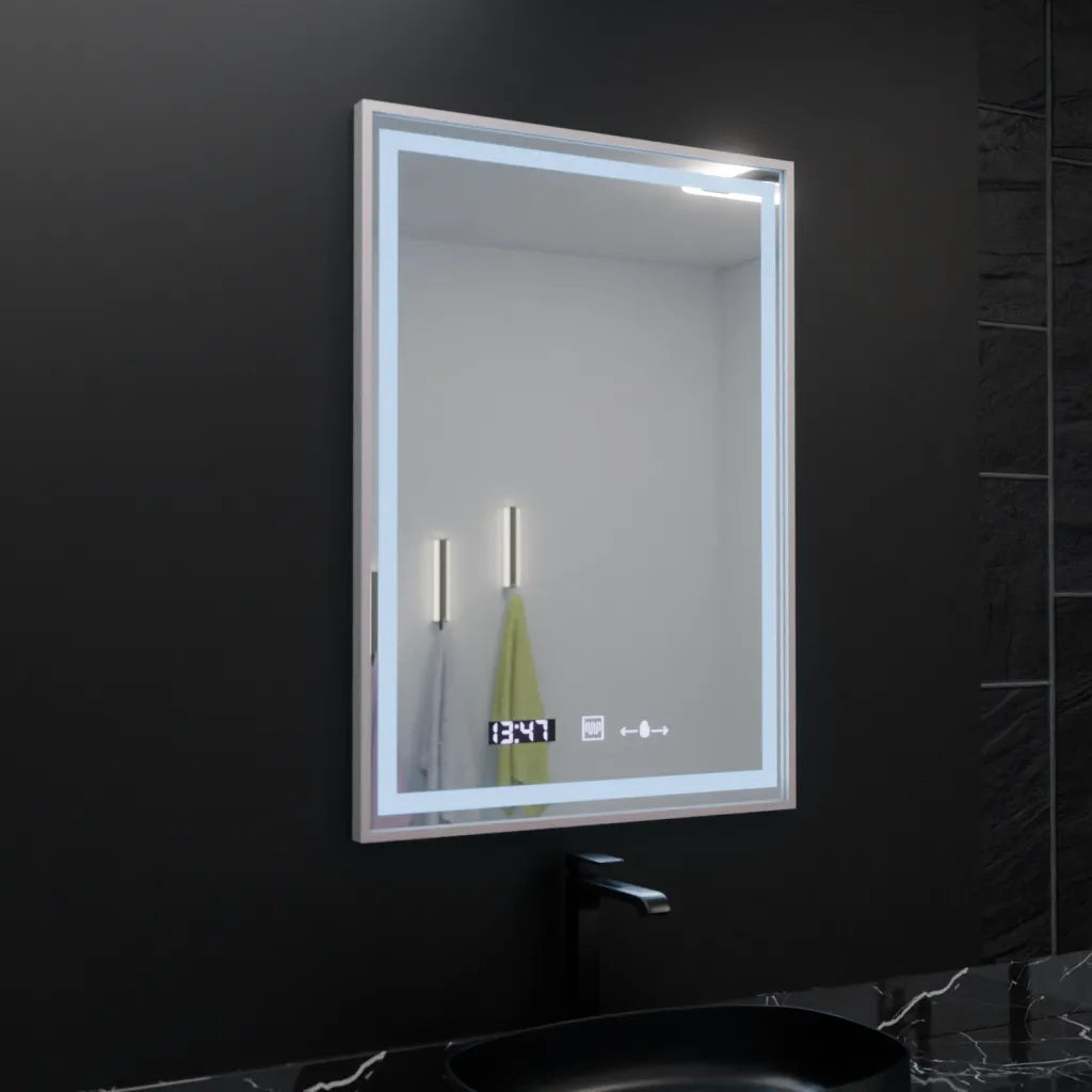Oglinda LED Rectangulara, 60x80cm, Verite Imperial Silver Motion Glow Marcello, Sistem Dezaburire, Ceas & Termometru, Dimabila Oglinzi Marcello Default Title Alessandro Design