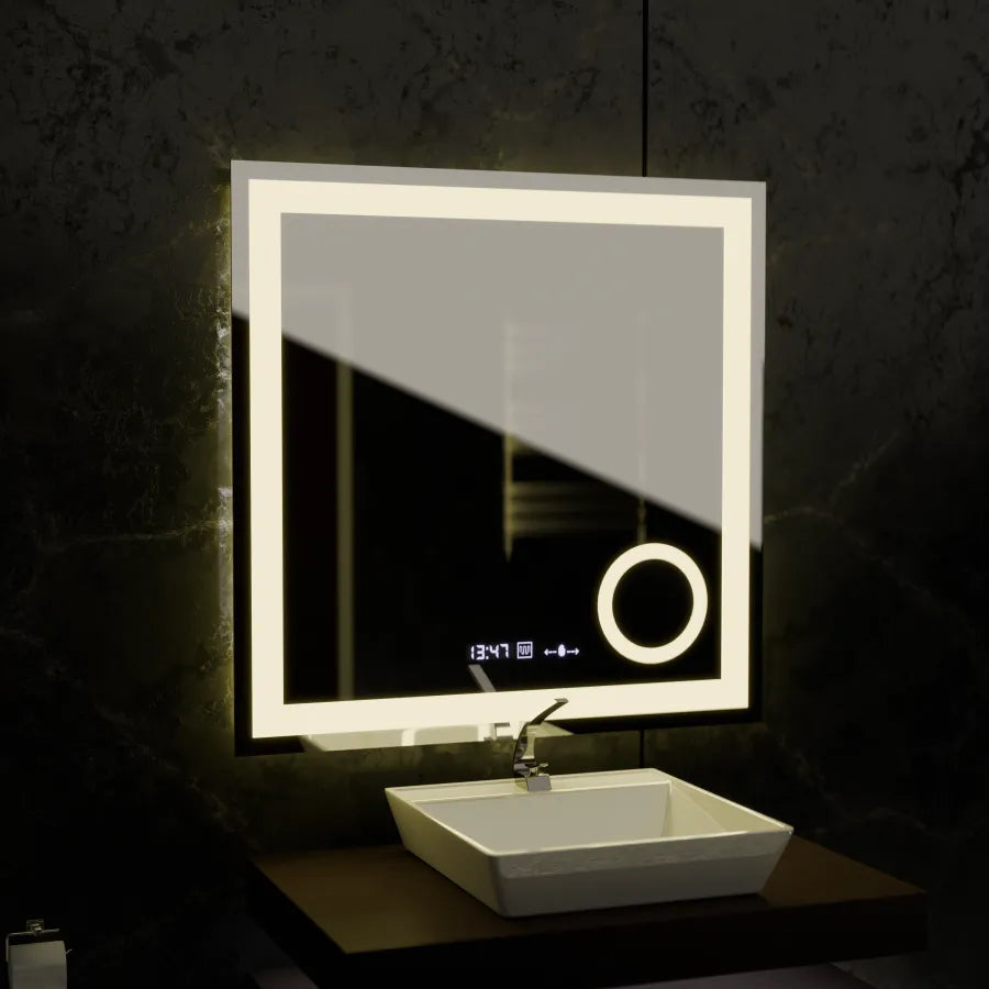 Oglinda LED Rectangulara, 80x80cm, Souverain MotionGlow Marcello, Sistem Dezaburire, Ceas & Termometru, Lupa Cosmetica, Dimabila Oglinzi Marcello Default Title Alessandro Design