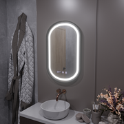 Helmut LED Touch Specchio Disappannante, Orologio e Temperatura 50x80 cm Cornice Nera Spazzolata Marcello Funghi