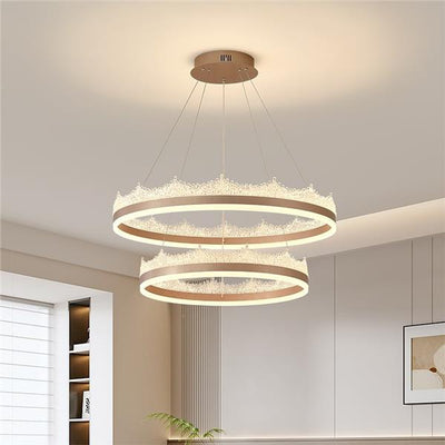 Lampadario LED a sospensione con telecomando NIVALIS 126W, Cerchi 60x80cm, Luce Fredda/Calda/Neutra, Dimmerabile, Regolabile in Altezza, Oro