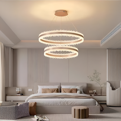 Lampadario LED a Sospensione con Telecomando NIVALIS Duo 127W, Cerchi 60x80cm, Luce Fredda/Calda/Neutra, Dimmerabile, Regolabile in Altezza, Oro