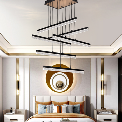 Lustra LED Suspendata cu Telecomanda, STRATA, 6 elemente, 82W, Lumina 3000/4000/6000K, Negru, Inaltime Reglabila