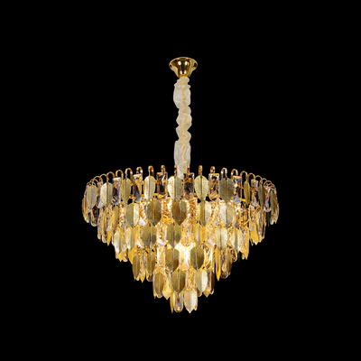 Candelabru Cristal VENARIA 6x E14, Diametru 40cm, Auriu Lucios, Inaltime Reglabil
