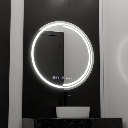 Specchio rotondo a LED, 60 cm, sensore MotionGlow Consuel Marcello, sistema antiappannamento, orologio e termometro, specchi dimmerabili Marcello Titolo predefinito Alessandro Design