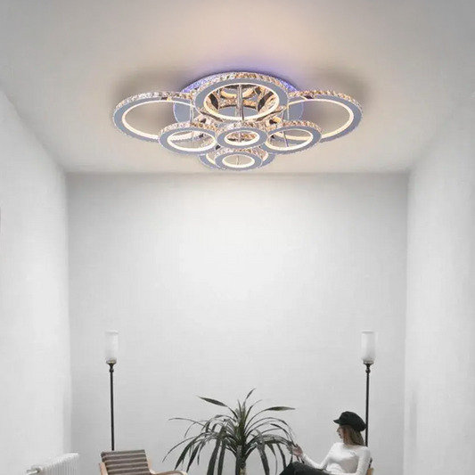 Lustra LED cu telecomanda si cristal LIA RGB 182W, 8 Cercuri, lumina Rece/Calda/Neutra, Dimabila, Alb Crom Lucios Lustre LED Cristal Default Title Alessandro Design