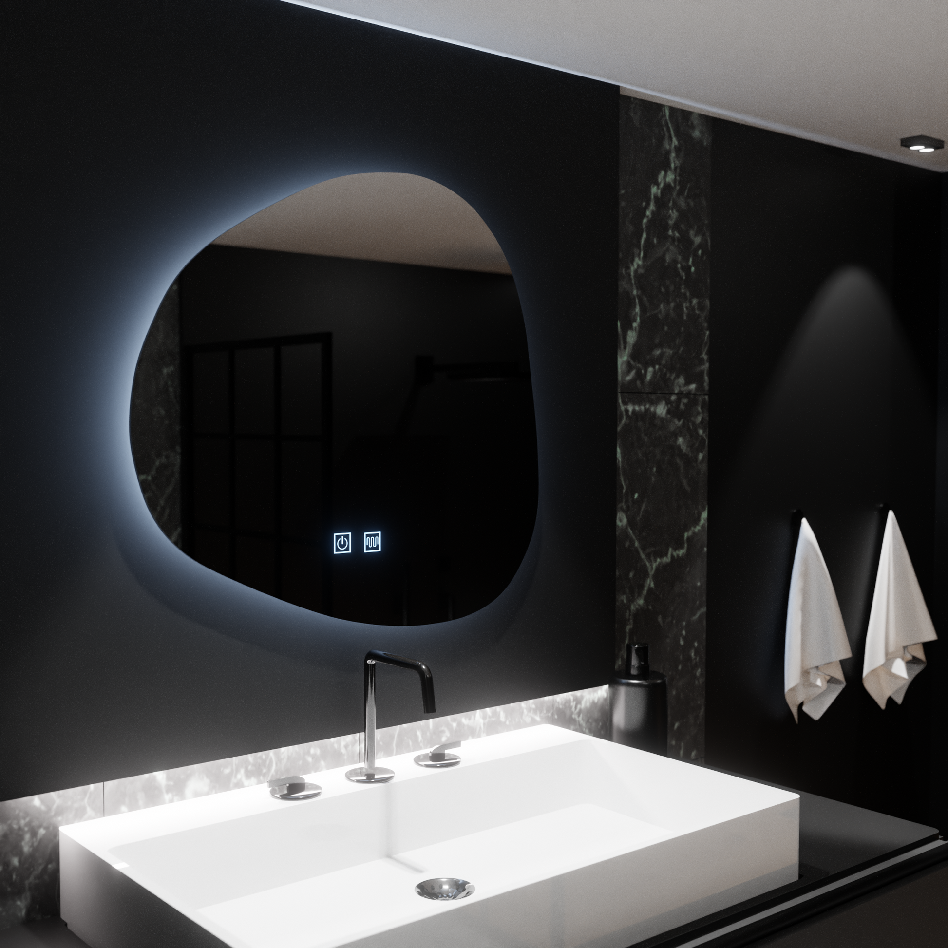 Specchio organico a LED 60x60 cm, Duna Touch, sistema Demister, specchi dimmerabili Korman E Titolo predefinito Alessandro Design