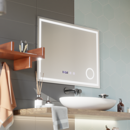 Specchio Touch LED NIVERA Sistema Antiappannante, Orologio e Temperatura 80x60 cm Specchi Cosmetici Ingranditori Korman S Titolo predefinito Alessandro Design
