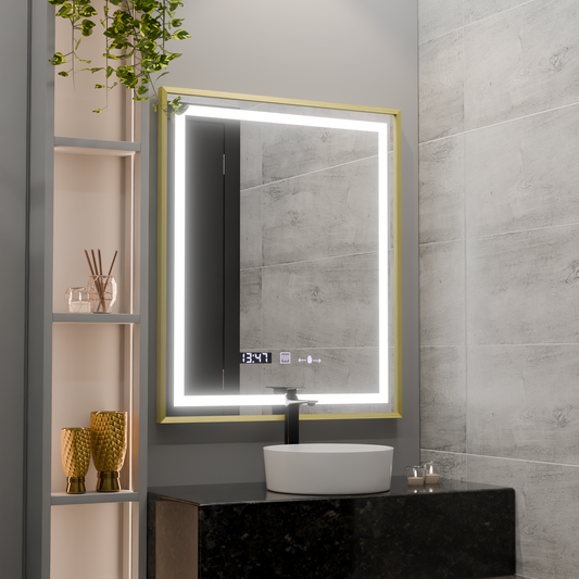 Oglinda LED Rectangulara, 75x90cm, Verite Royale Gold MotionGlow Marcello, Sistem Dezaburire, Ceas & Termometru, Dimabila Oglinzi Marcello Default Title Alessandro Design