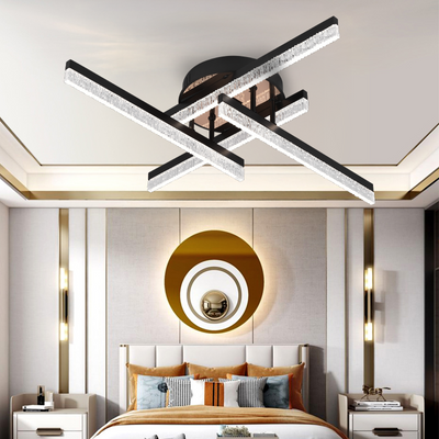 Lampadario LED con Telecomando LT179/4BK, 34W, 4 Elementi, Luce Fredda/Calda/Neutra, Dimmerabile, Nero