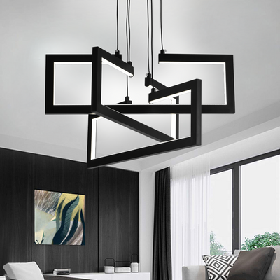Lampadario LED con telecomando, Sospensione 71W, 3 Elementi, Luce Fredda/Calda/Neutra, Dimmerabile, Altezza regolabile, Nero