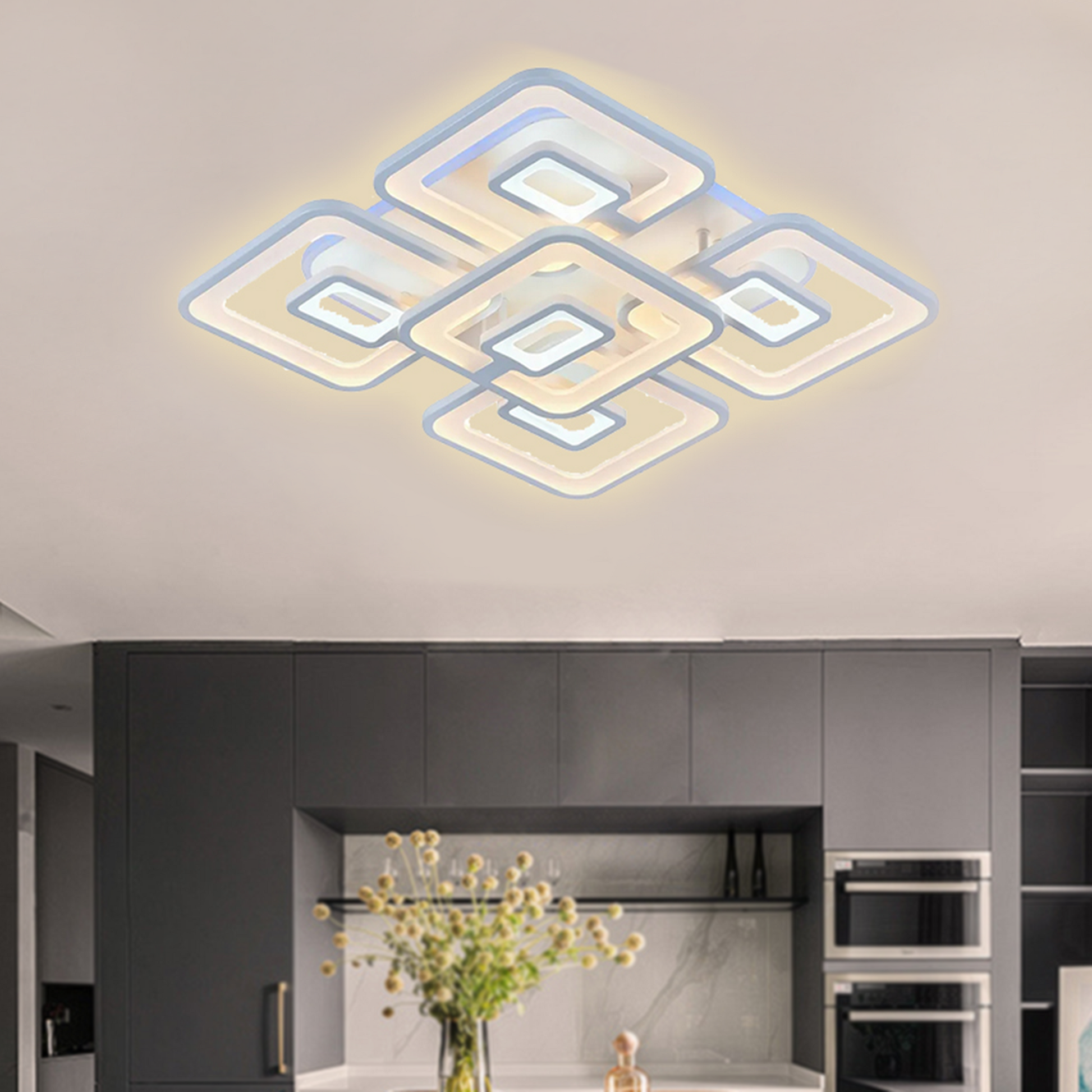 Lampadario a LED con telecomando FELIX 119W, 5 Quadrati, Luce Fredda/Calda/Neutra, Dimmerabile, Lampadario a LED Bianco con telecomando Titolo predefinito Alessandro Design
