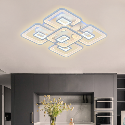Lampadario a LED con telecomando FELIX 119W, 5 Quadrati, Luce Fredda/Calda/Neutra, Dimmerabile, Lampadario a LED Bianco con telecomando Titolo predefinito Alessandro Design