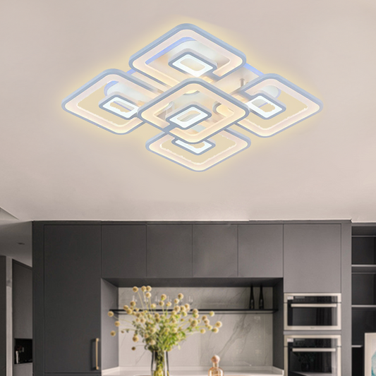 Lampadario a LED con telecomando FELIX 119W, 5 Quadrati, Luce Fredda/Calda/Neutra, Dimmerabile, Lampadario a LED Bianco con telecomando Titolo predefinito Alessandro Design