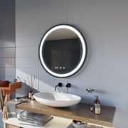 Specchio Touch LED NOVARA Sistema Antiappannamento, Orologio e Temperatura 50 cm Cornice Nera Specchi Spazzolati Korman S Titolo predefinito Alessandro Design