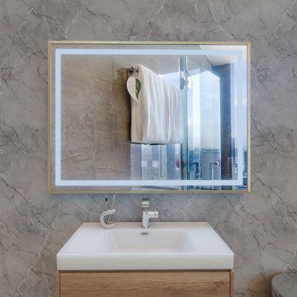 Specchio RAYNA Touch LED, 80x60 cm, funzione Demist, cornice oro spazzolato Specchi Korman E Titolo predefinito Alessandro Design