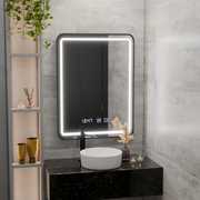 Specchio LED Touch LUCIDA Sistema Disappannante, Orologio e Temperatura Cornice 50x70 cm Specchi Nero Spazzolato Korman S Titolo predefinito Alessandro Design