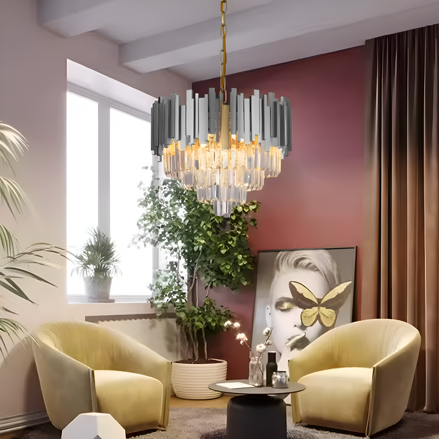 Lampadario in Cristallo BLOIS Eleganza 8xE14, Diametro 50 cm, Argento, Altezza Regolabile Lampadari in Cristallo Titolo predefinito Alessandro Design