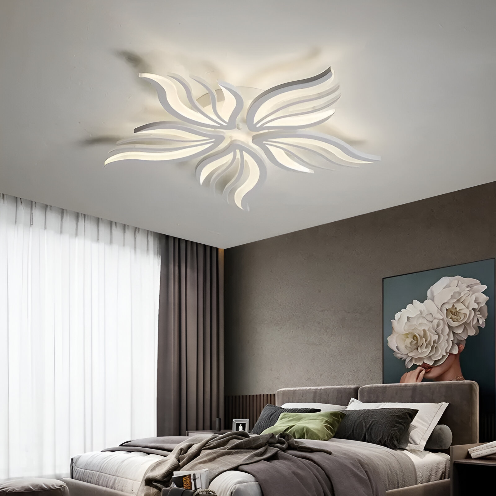 Lampadario a LED con telecomando SAKURA 62W, 5 Petali, Luce Fredda/Calda/Neutra, Dimmerabile, Lampadario a LED con telecomando Bianco Titolo predefinito Alessandro Design